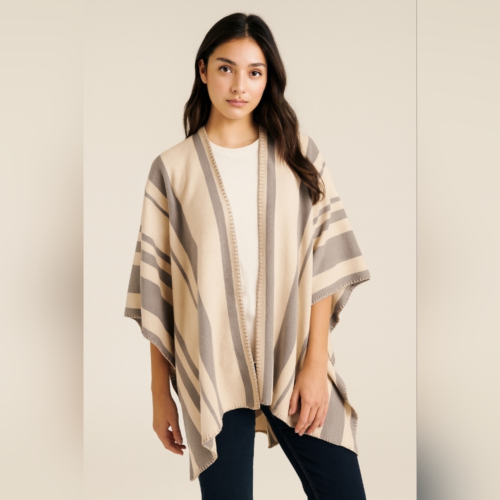 Artisan NY NWT‎ Cape Poncho Wool Nautical Stripe Boho Womens Size Medium